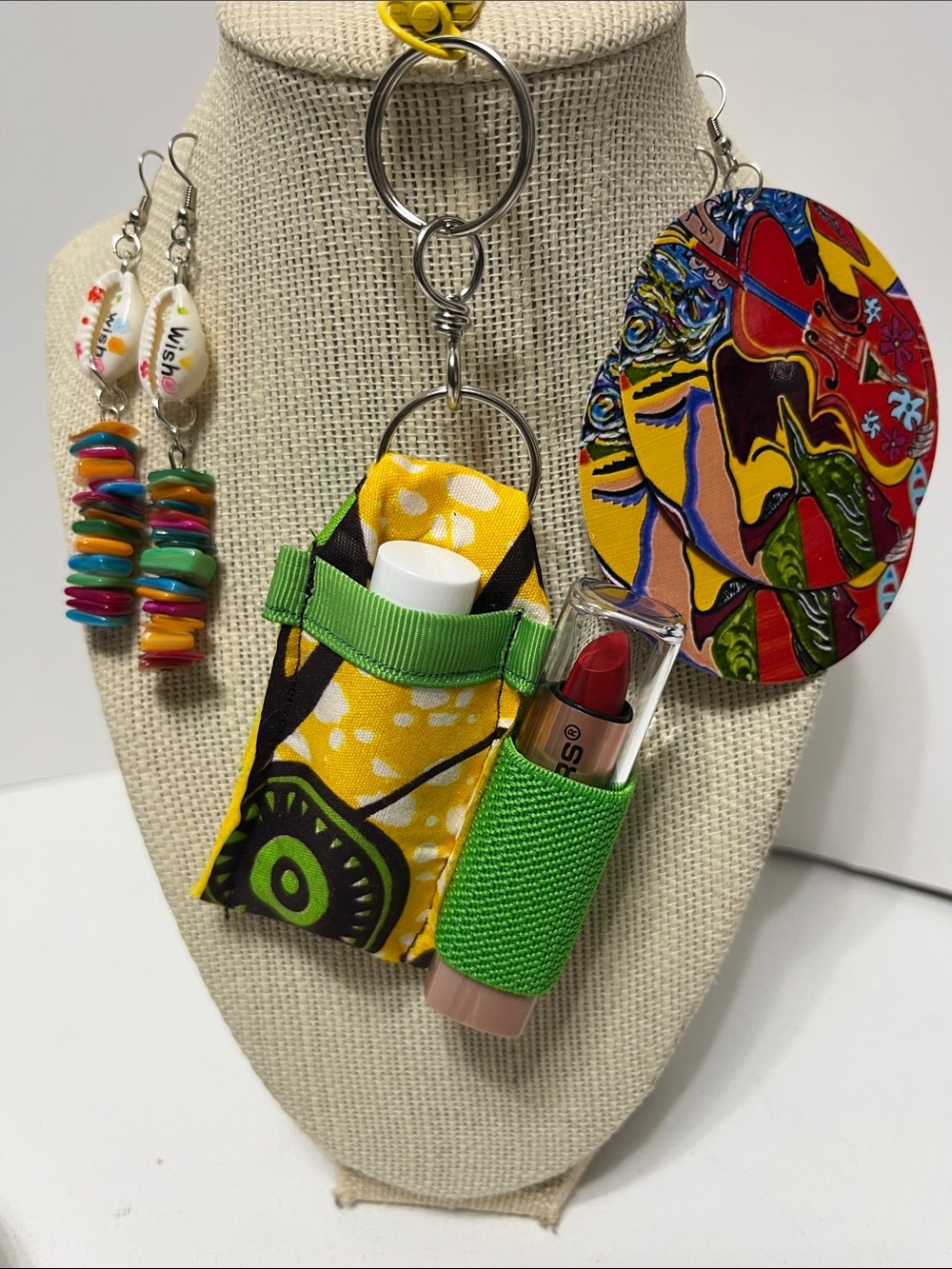 Gift Set Lip Balm Holder Keychain Purse Charm Backpack Charm 2pr Earrings